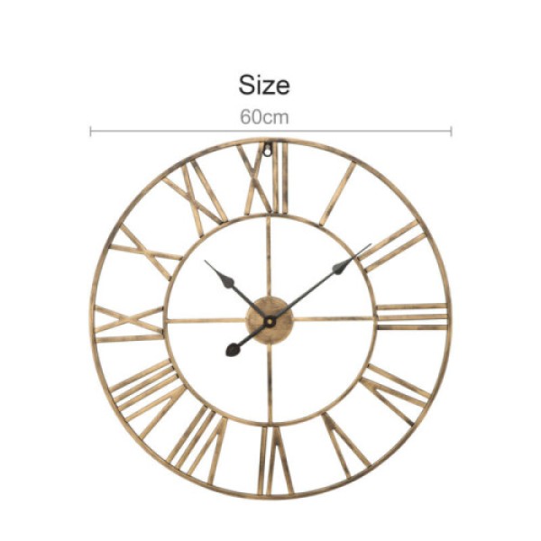 Jam Dinding Angka Romawi Ukuran Besar 60cm, Dial Metal Berongga Raksasa, Made in UK